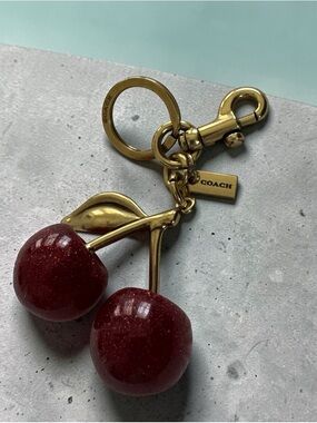 NWOT Coach Glittering Red Cherry Keychain /Charm